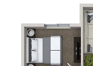 1 bedroom 1 bathroom A1.1 floorplan at Valentia Apartments in La Habra, CA