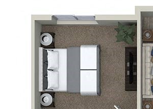 1 bedroom 1 bathroom A3 floorplan at Valentia Apartments in La Habra, CA