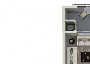 1 bedroom 1 bathroom A5 floorplan at Valentia Apartments in La Habra, CA