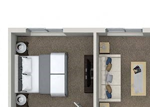 2 bedroom 2 bathroom B1 floorplan at Valentia Apartments in La Habra, CA