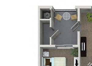 2 bedroom 2 bathroom B3 floorplan at Valentia Apartments in La Habra, CA