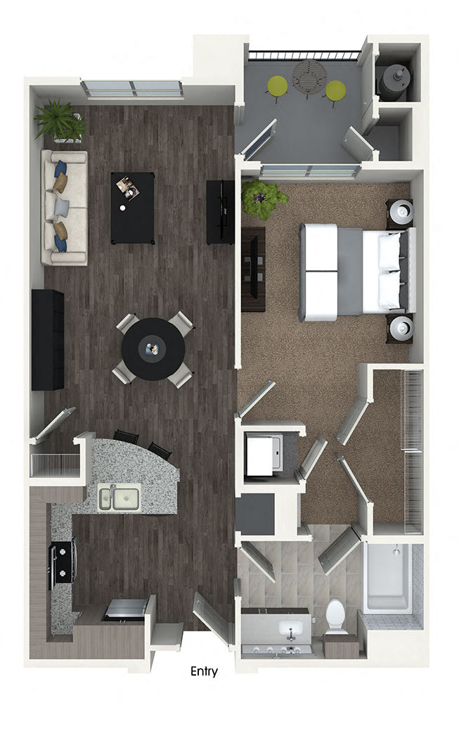 one bedroom floor plan at 808 west apartments