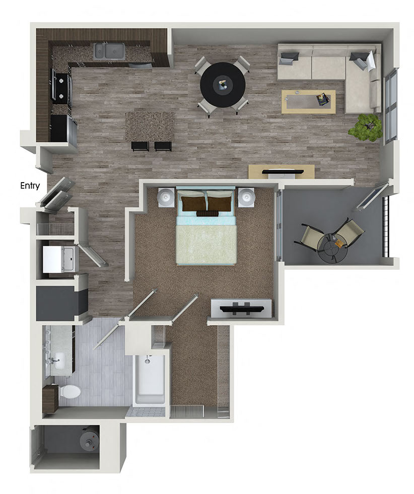 one bedroom floor plan at 808 west apartments