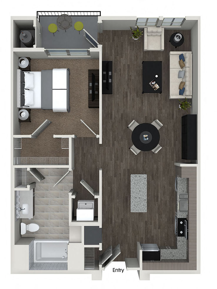 one bedroom floor plan at 808 west apartments