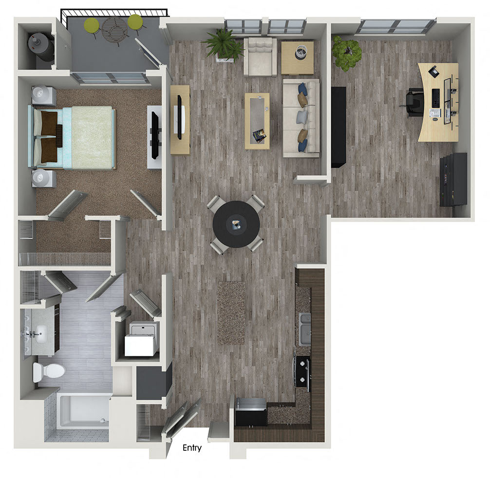 one bedroom floor plan at 808 west apartments