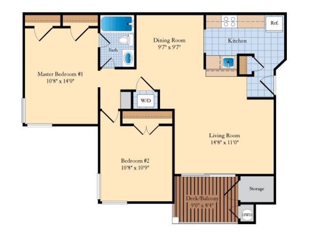 B2M 2 Bed 1 Bath Floor Plan B2M 2 Bed 1 Bath Floor Plan at The Fields at Cascades, Sterling