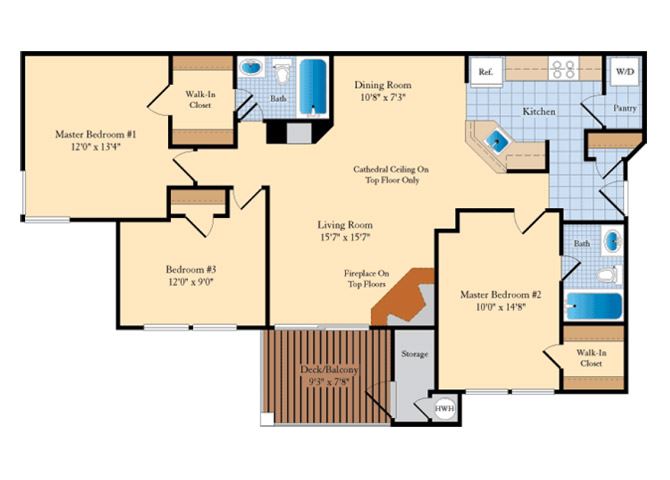 C1 3 Bed 2 Bath Floor Plan C1 3 Bed 2 Bath Floor Plan at The Fields at Cascades, Virginia, 20166