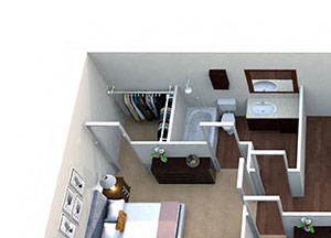 Pecos B-1 Floor Plan Pecos B-1, 2 Bed 1 Bath, 892 Sq. Ft. Floor Plan at Lost Spurs Ranch in Roanoke, Texas