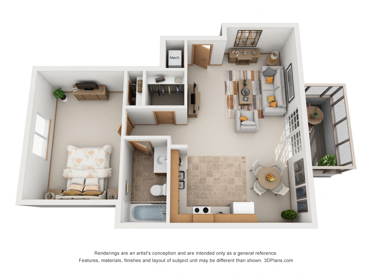 756 sq.ft. One Bed One Bath