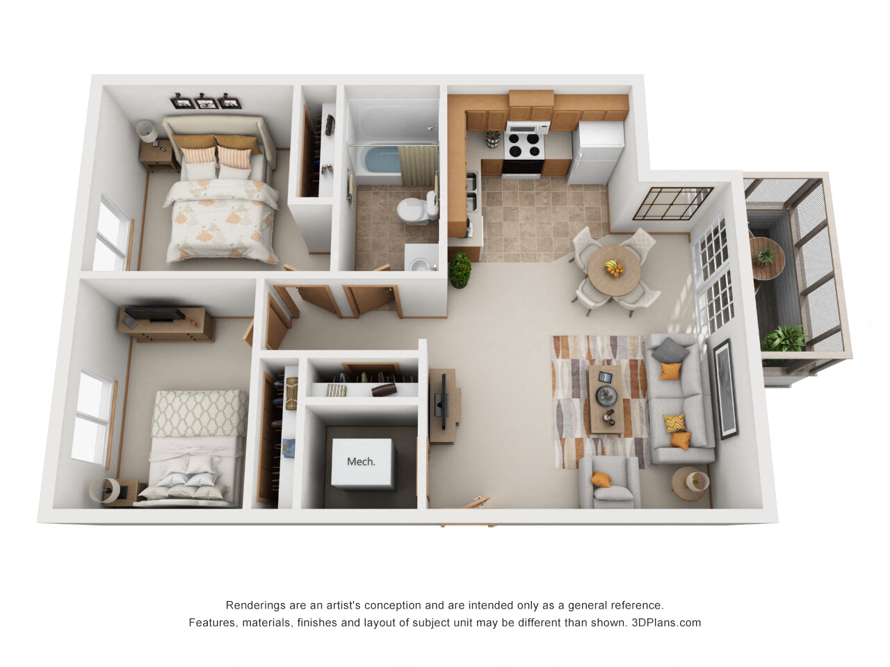 882 sq.ft. Two Bed Two Bath