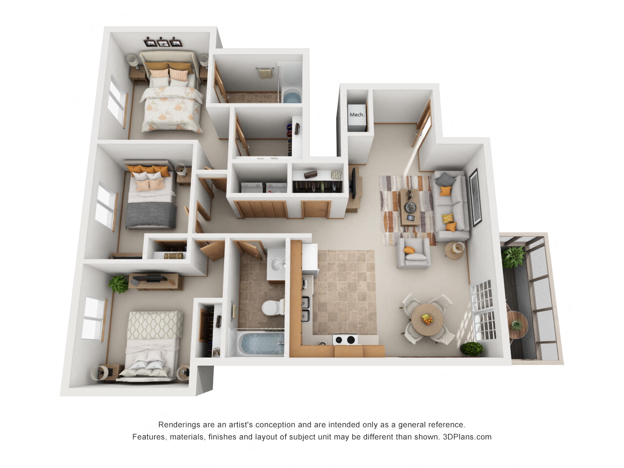 1185 sq.ft. Three Bed Two Bath