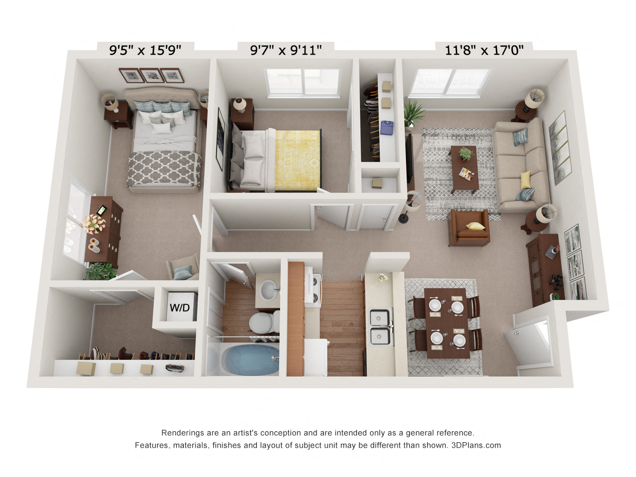 Sapphire Floor Plan - 2 Bedroom 1 Bathroom