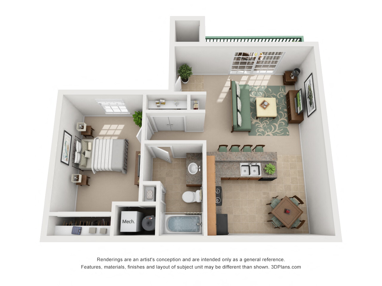 624 sq.ft. One Bed One Bath