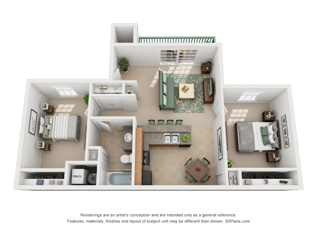 800 sq.ft. Two Bed One Bath