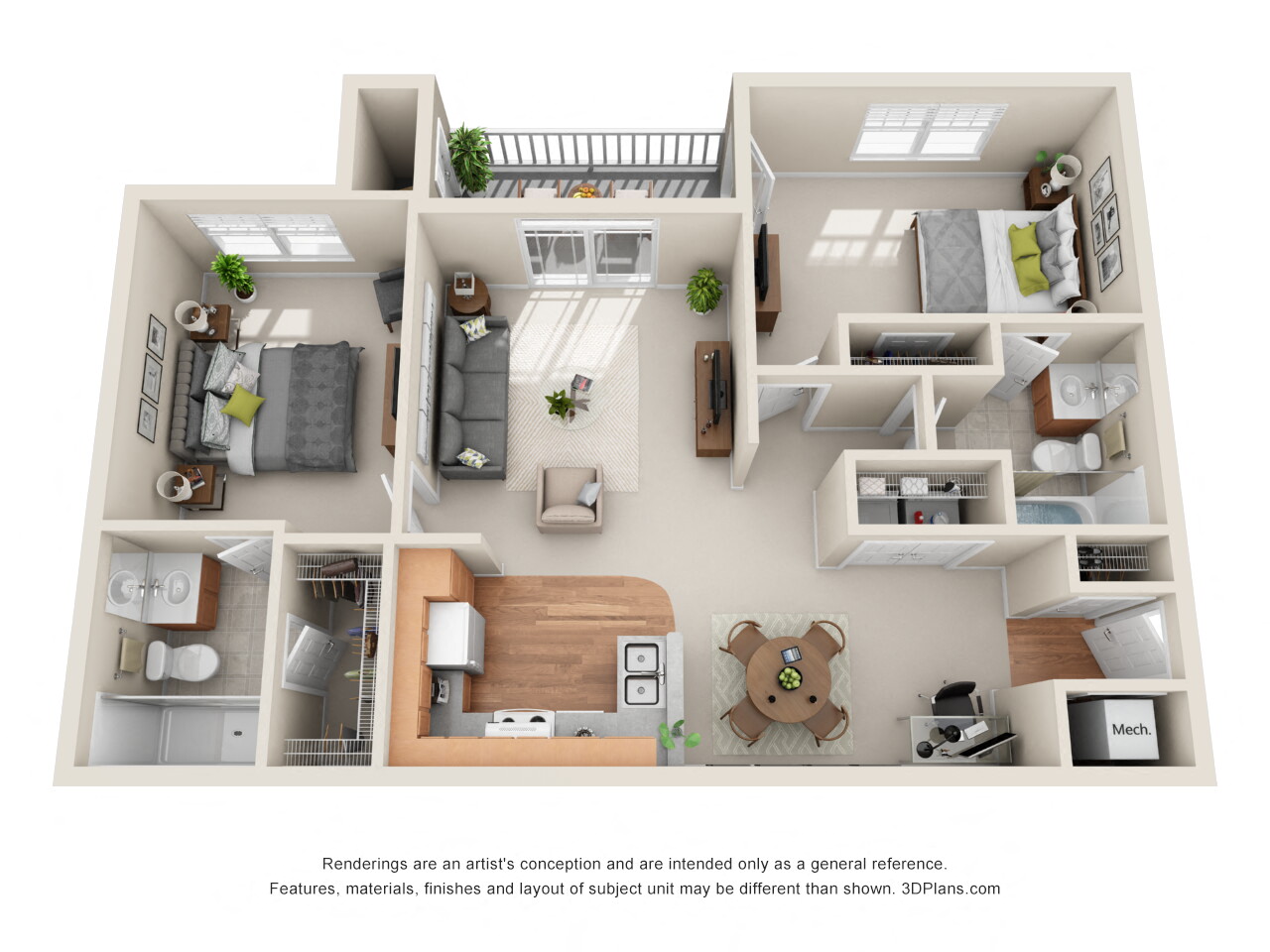 1058 sq.ft. Two Bed Two Bath