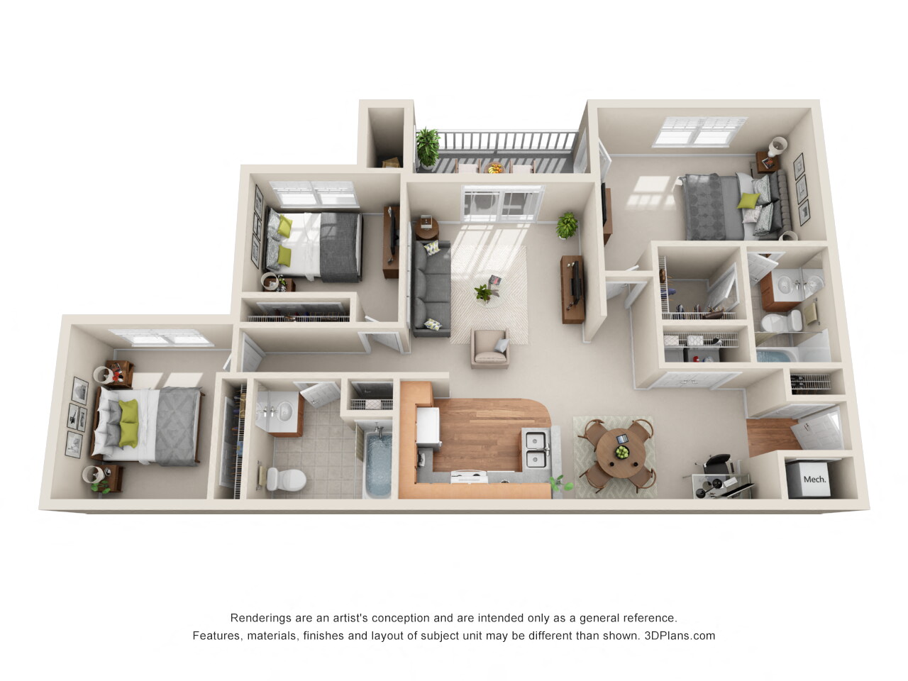 1206 sq.ft. Three Bed Two Bath