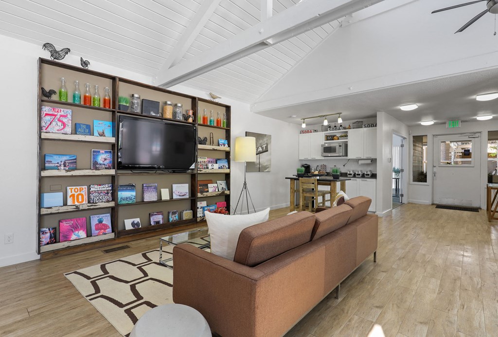 a living room with a couch and a tv