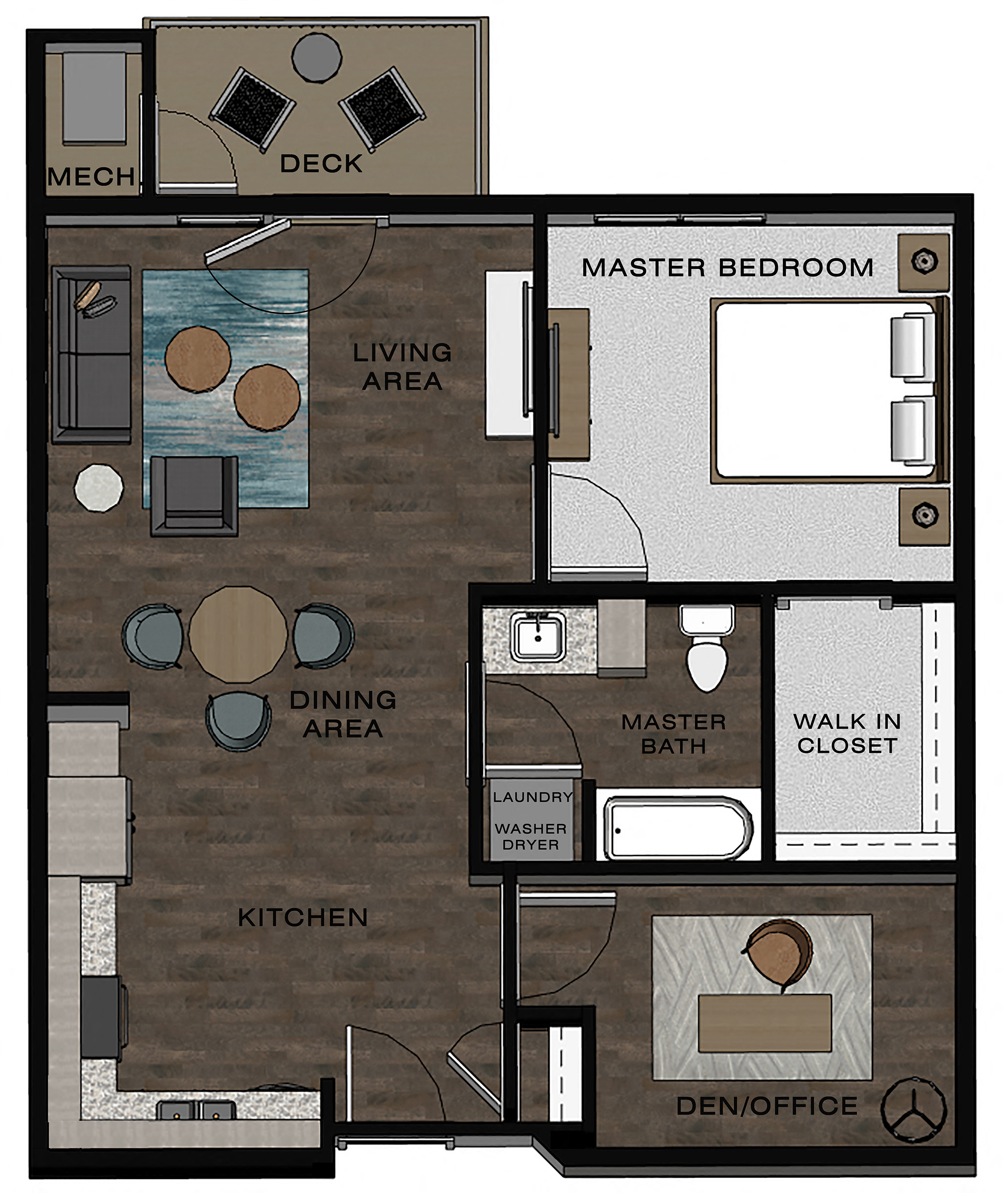 1 Bed  1 Bath Plus Den A Floor Plan at TRIO @ southbridge, Shakopee, Minnesota