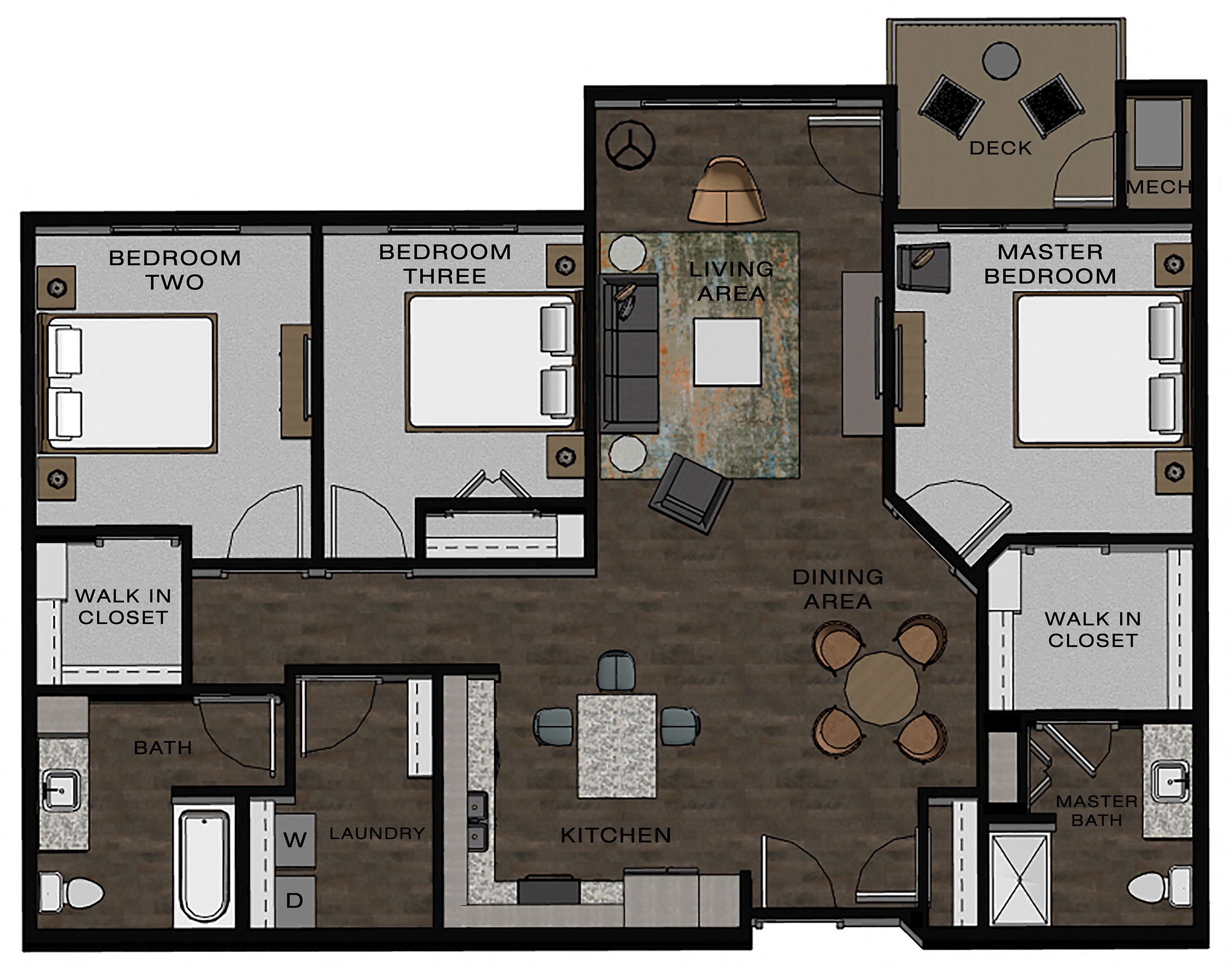 3 Bed - 2 Bath B Floor Plan at TRIO @ southbridge, Shakopee, MN, 55379