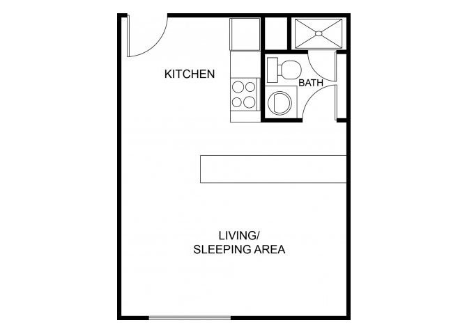 Studio floor plan at The Regency Apartments in Tempe, AZ