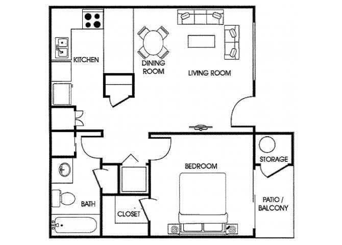 One Bedroom Floor Plan 1