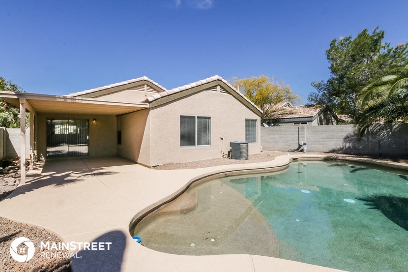 a house with a pool and a yard