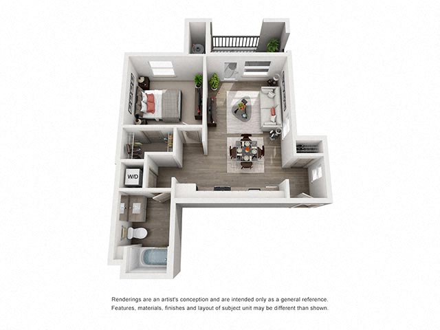 1 bed 1 bath floor plan A at Montecito Apartments at Carlsbad, Carlsbad, California