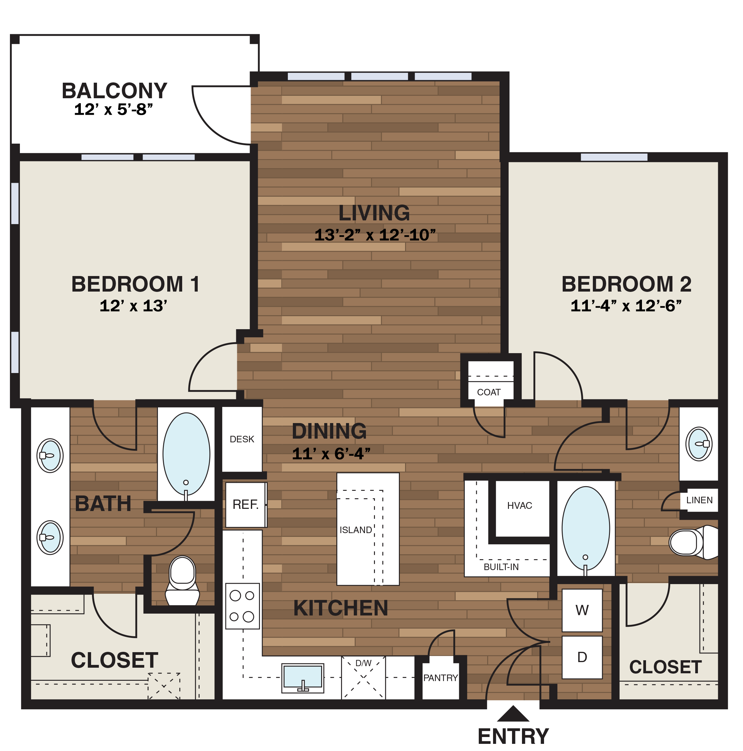 B3G Floor Plan, 2 bedroom 2 Bath Home