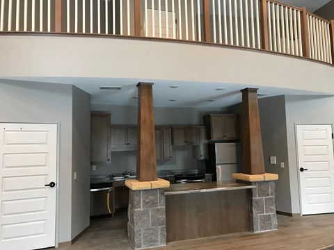 a view of the kitchen from the living room