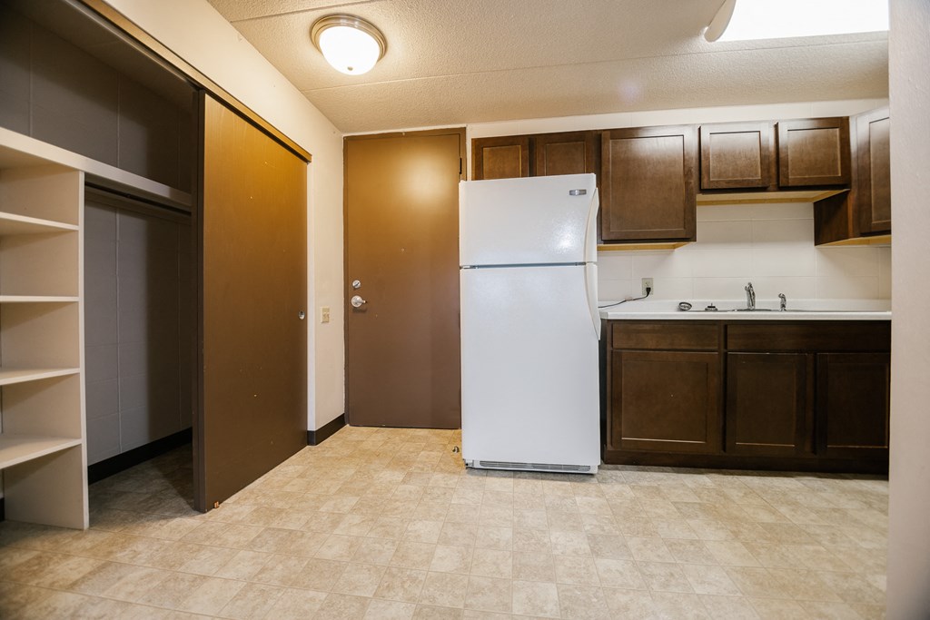 kitchen looking at entry door