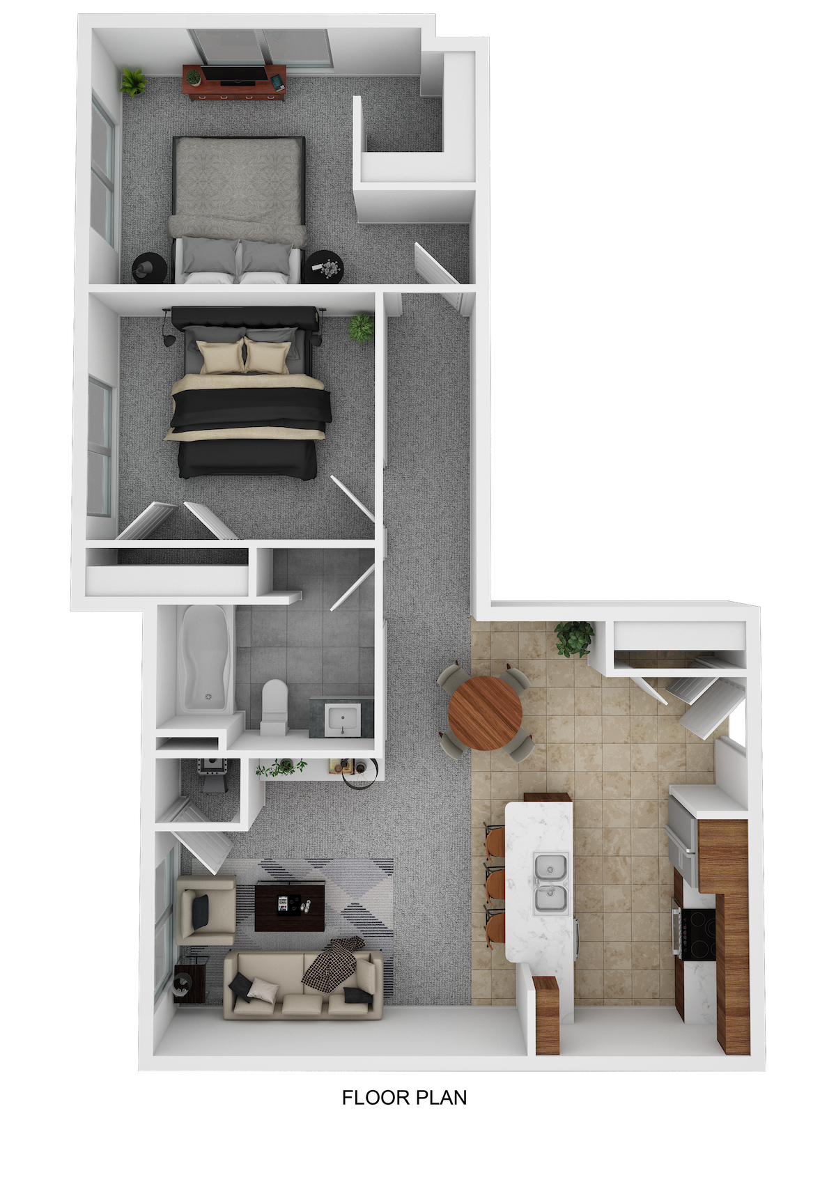 2 Bedrooms / 1 Bathroom