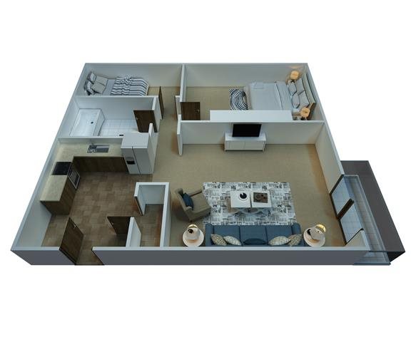 2 Bedrooms / 1 Bathroom Floor Plan 2
