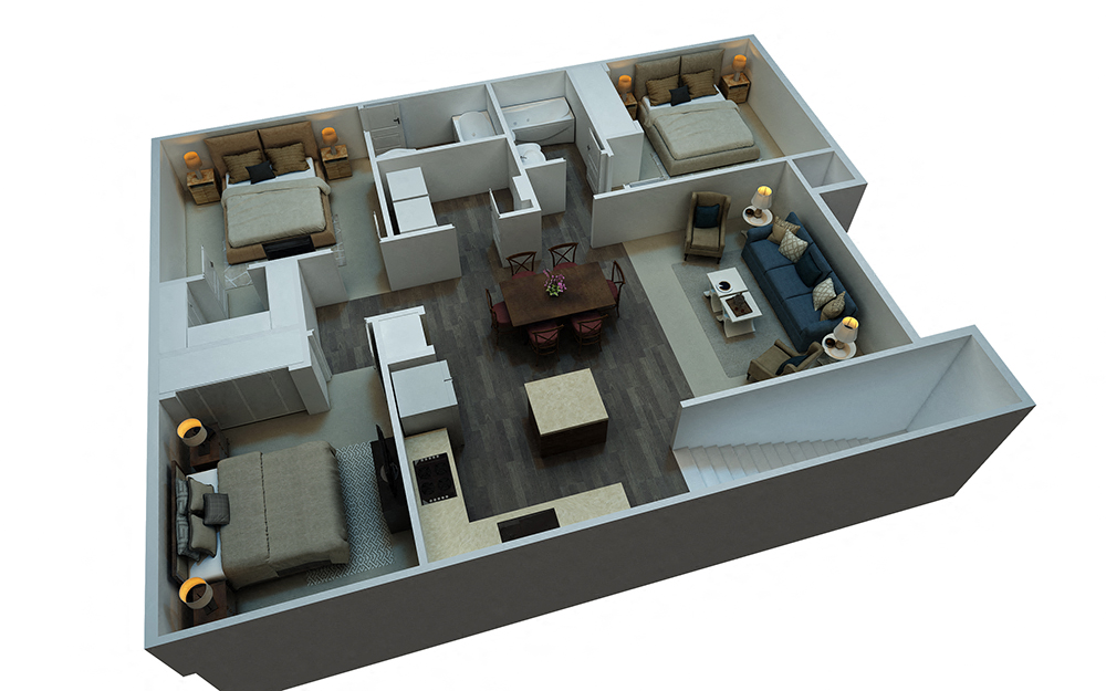 Apartment Style 3 Bedrooms 2 Bathrooms