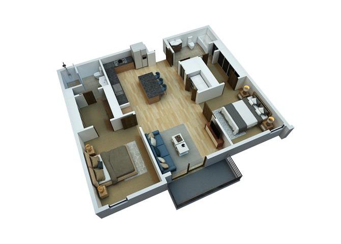 2 Bedrooms / 2 Bathrooms Floor Plan 2