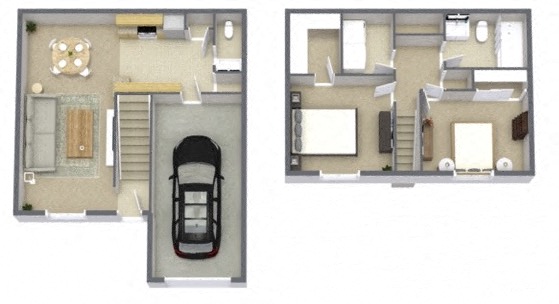 2 Bedrooms / 1 1/2 Bathrooms Townhome