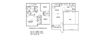 3 Bedrooms / 2 1/2 Bathrooms Townhome