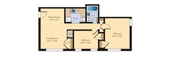 2 bed 1 bath B1 Floor Plan at The Fields of Falls Church, Falls Church, Virginia