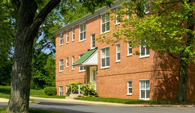 Exterior shot of the building at The Fields of Falls Church, Falls Church, VA, 22046