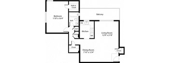 1 bed 1 bath A3 Floor Plan at The Fields of Arlington, Arlington, 22204