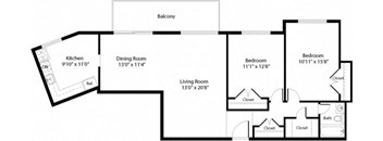 2 bed 1 bath B2 Floor Plan at The Fields of Arlington, Arlington