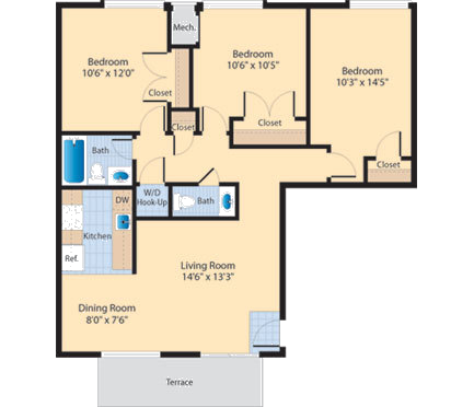 C2 Floor Plan at The Fields of Alexandria, Virginia, 22304