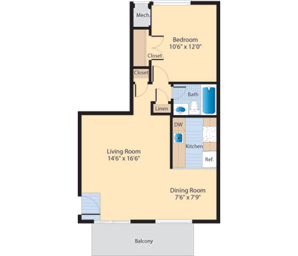 A1 Floor Plan at The Fields of Alexandria, Alexandria, VA