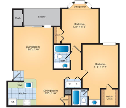 B1 Floor Plan at Cascades Overlook, Sterling, VA