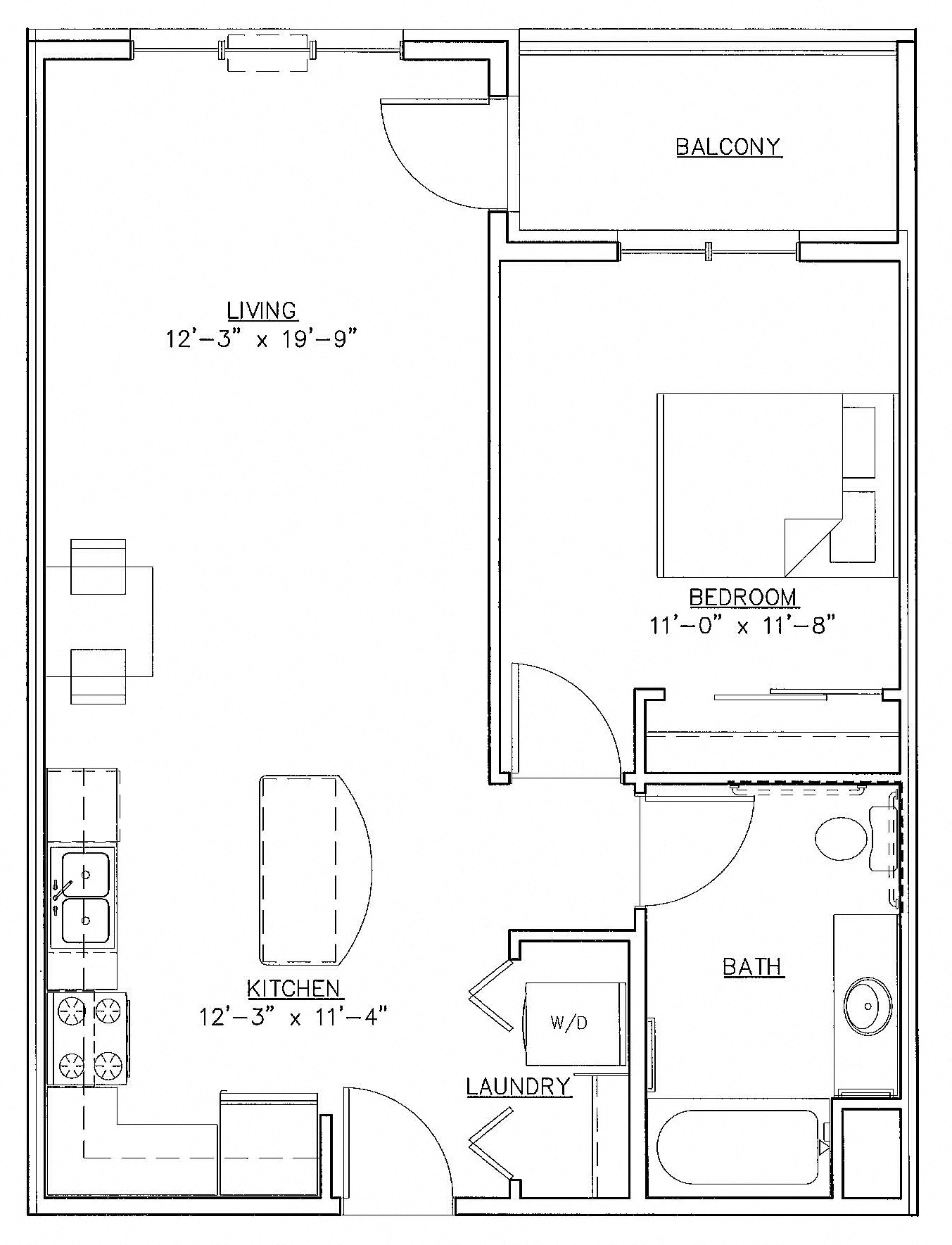 1 BR 720 sqft
