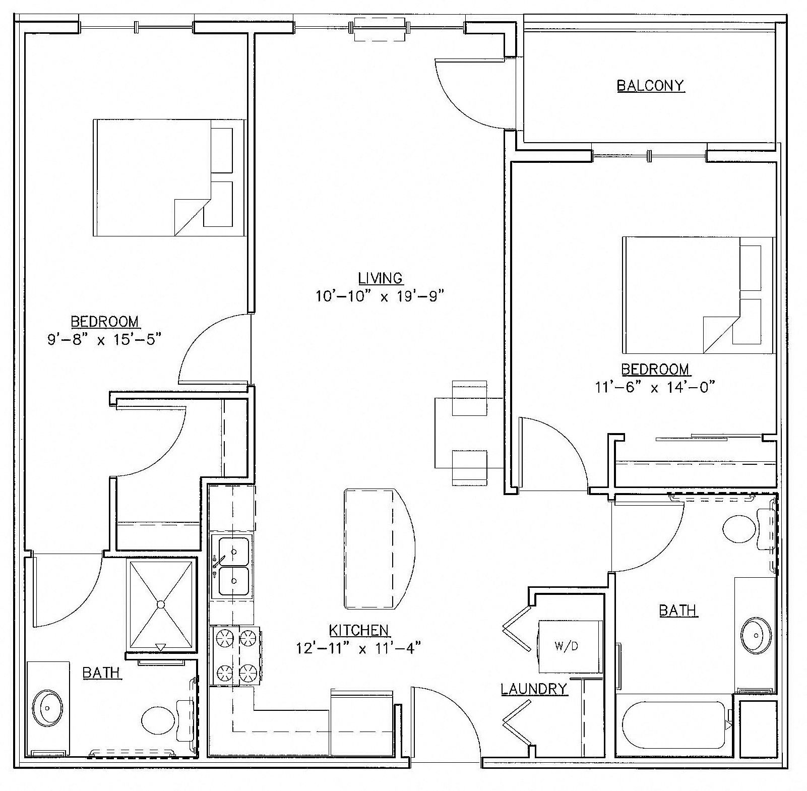 2 BR 1000 sqft