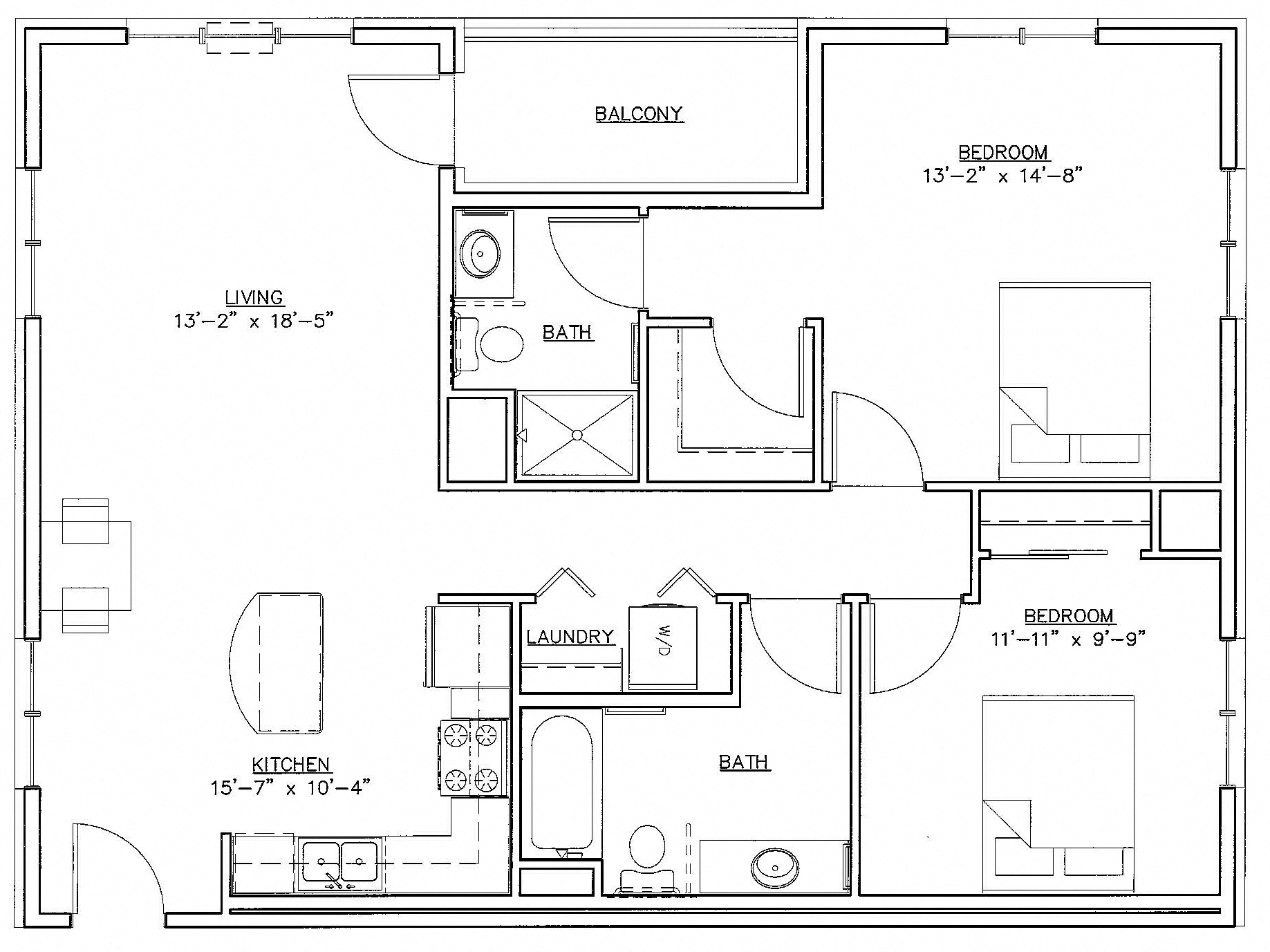 2 BR 1160 sqft