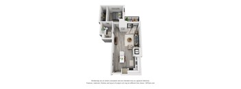 1 bed 1 bath floorplan J at Residences at Addison Clark, Chicago, Illinois