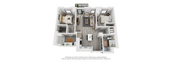 2 bed 2 bath 1,044 Sq. Ft. 2A floor plan at Residences at Addison Clark, Chicago, Illinois