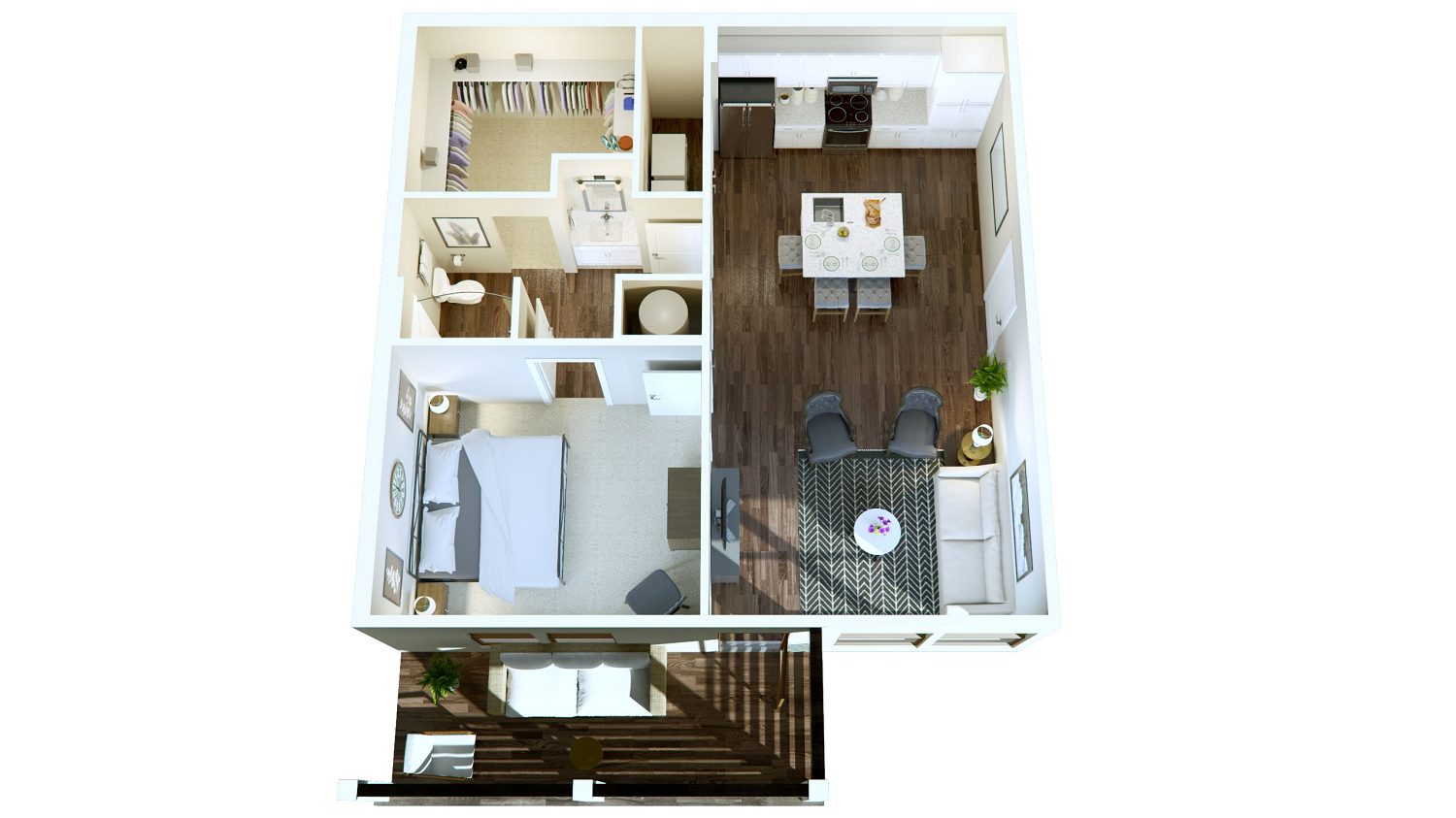 Magnolia- One Bedroom/One Bath- 878 sf Floor Plan 1