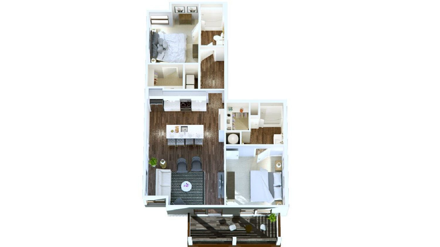 Pinewood- Two Bedroom/Two Bath- 1,108 sf Floor Plan 3